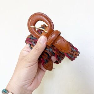 90s Vintage Braided Leather Womens Belt Preppy Aesthetic Style Medium M